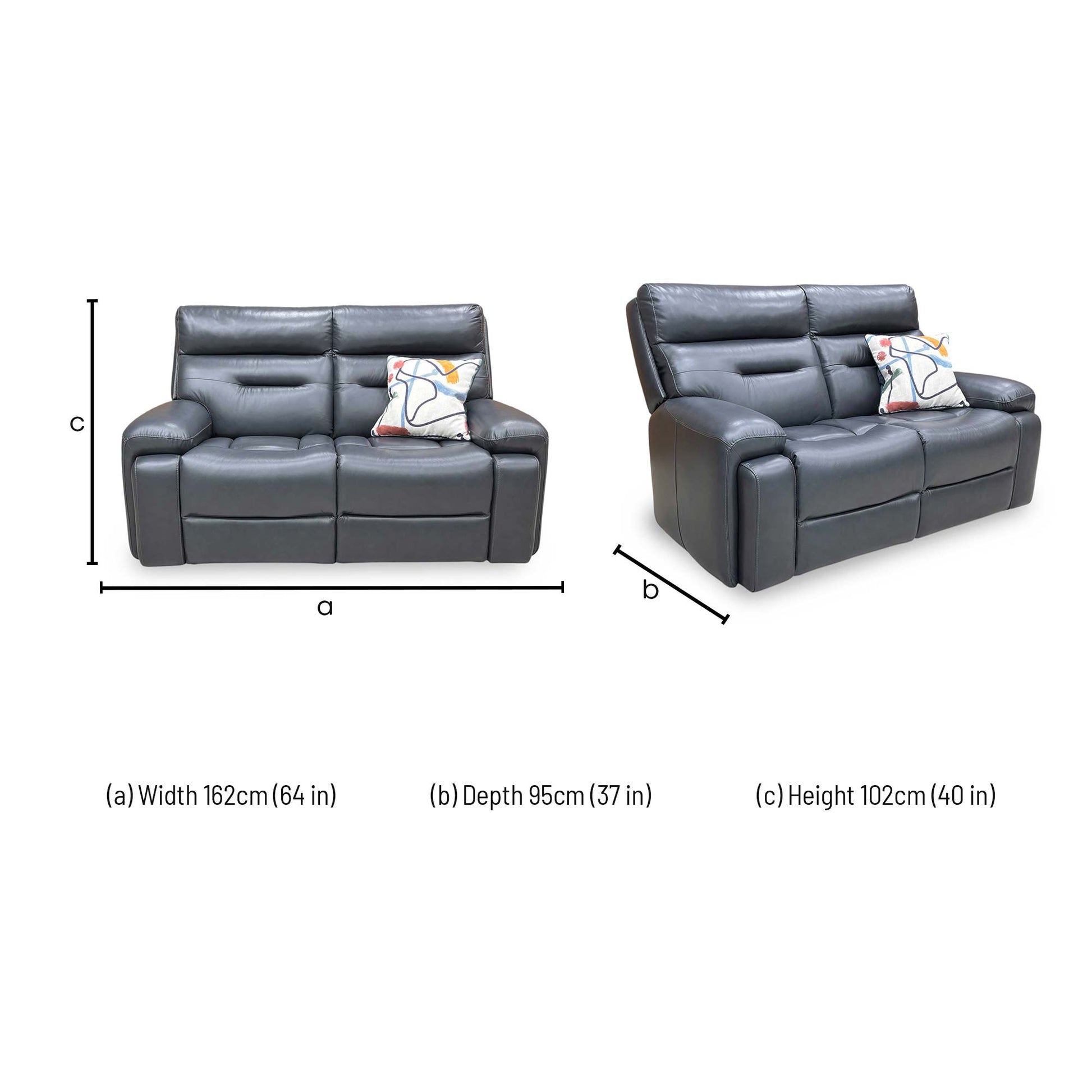 Dimensions for the ‘Cinemax’ Natural Milled Navy LA 4828 Leather 2 Seater Sofa.