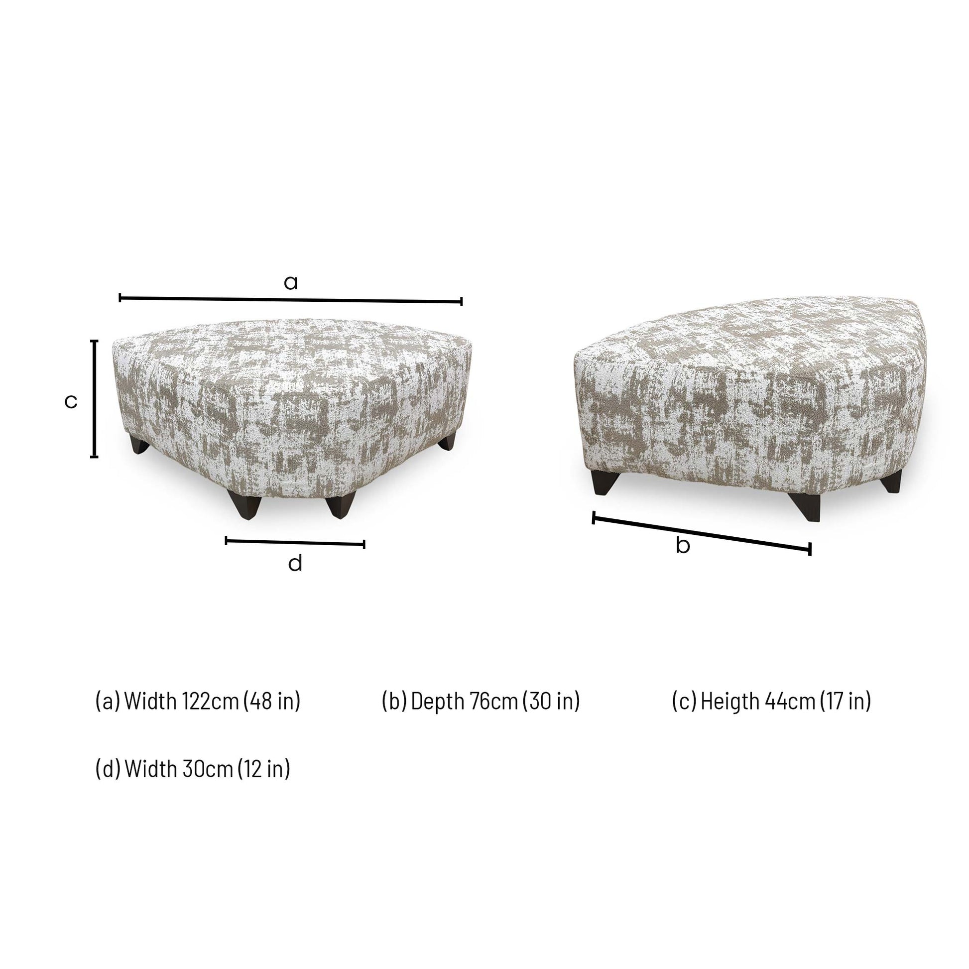Dimensions for the ‘Aura’ Kai Mocha DW FT Fabric Wedge Footstool.