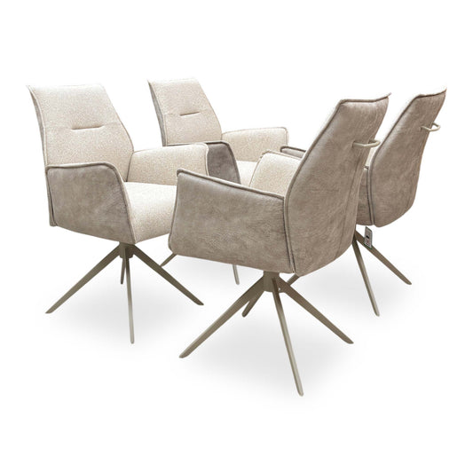 ‘Mirage’ Neutral Fabric Swivel Dining Arm Chairs - Set of 4