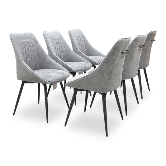 ‘Crete’ Dark Grey Fabric Swivel Dining Chairs - Set of 6