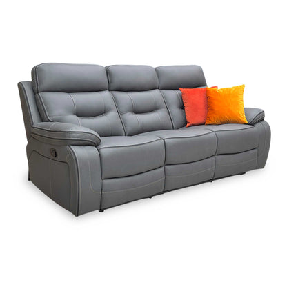 Side profile of the Dante sofa in a reclined position, emphasizing the ergonomic lumbar support and the space-efficient reclining action.