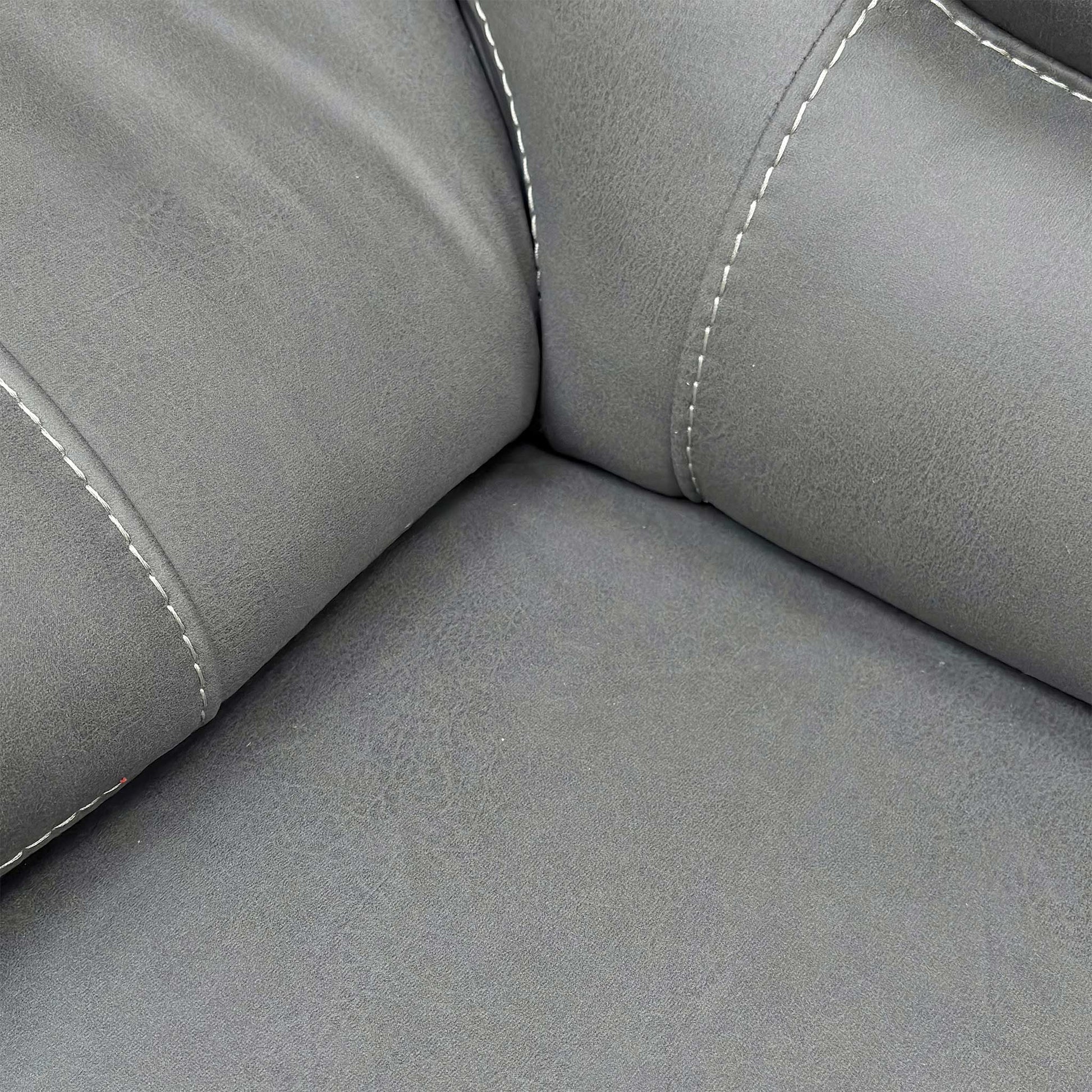 Close-up of the Grey fabric upholstery, highlighting the high-quality woven texture, durable finish, and premium tonal stitching.