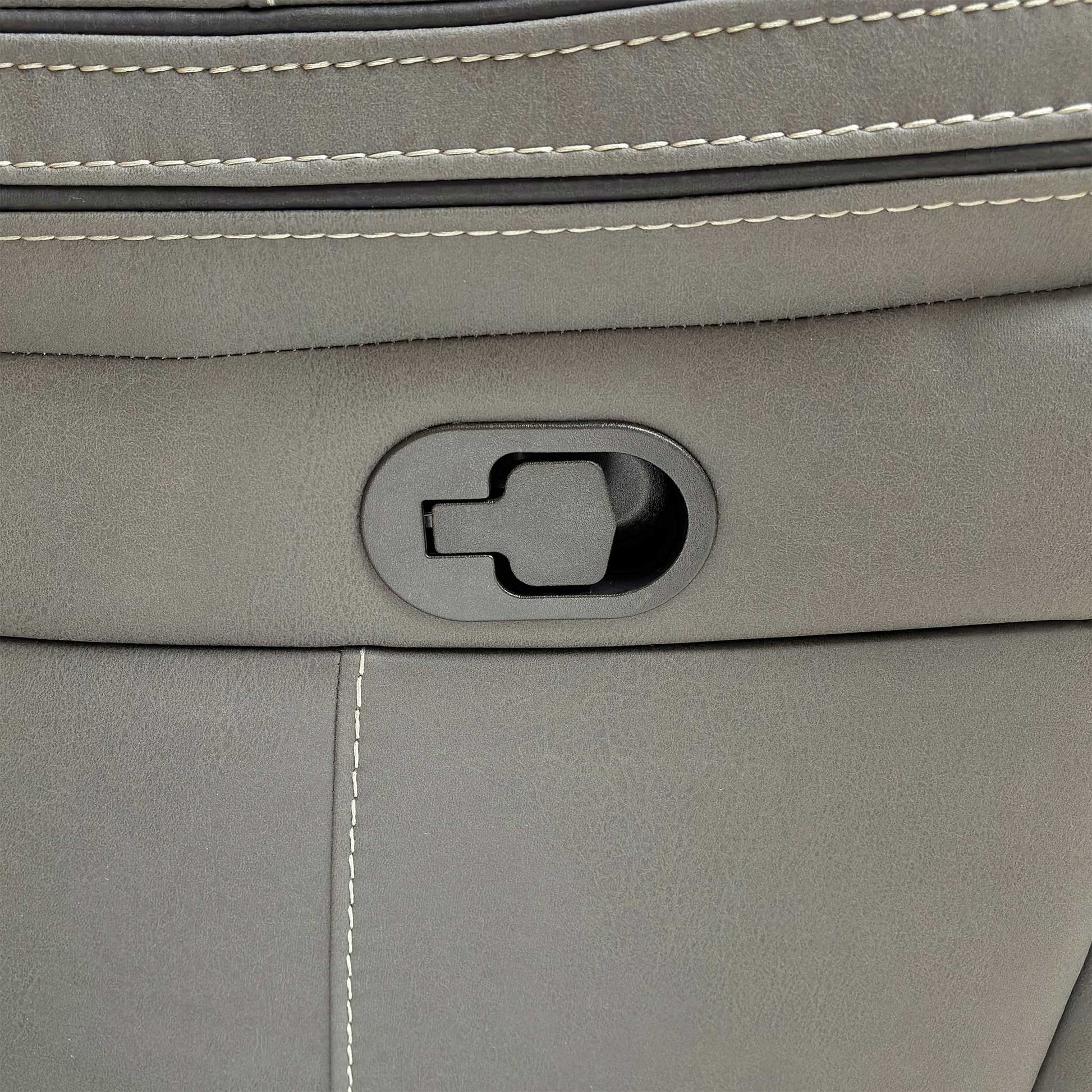 Close-up of the Grey fabric upholstery, highlighting the high-quality woven texture, durable finish, and premium tonal stitching.