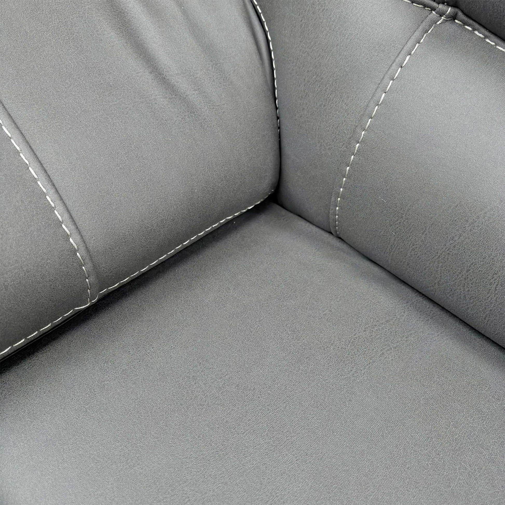Close-up of the Grey fabric upholstery, highlighting the high-quality woven texture, durable finish, and premium tonal stitching.