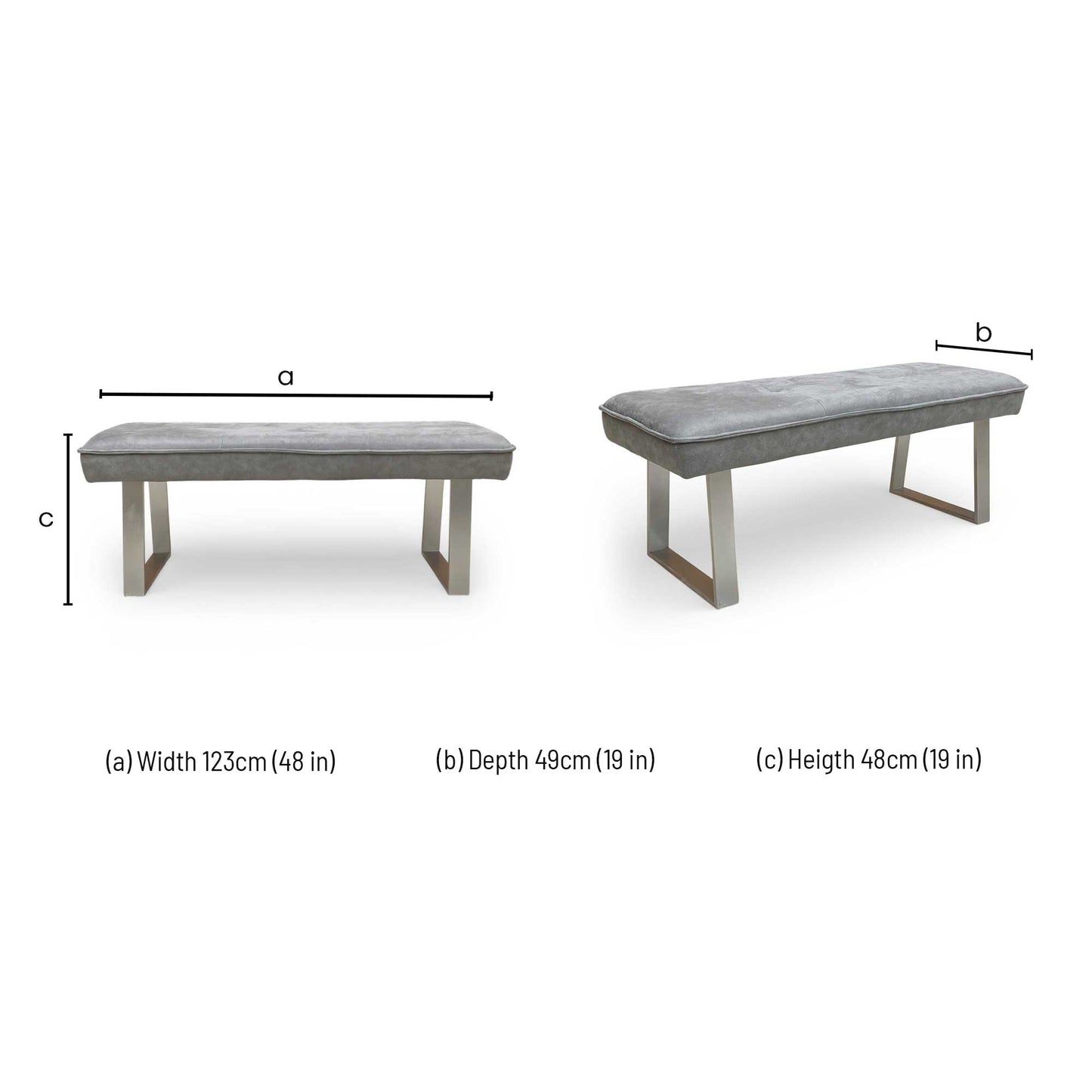‘Central Park’ Grey Fabric Standard Dining Bench