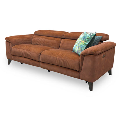 ‘Wade’ Sfa-Pey-R06 Caramel Velvet 3 Seater Power Recliner Sofa
