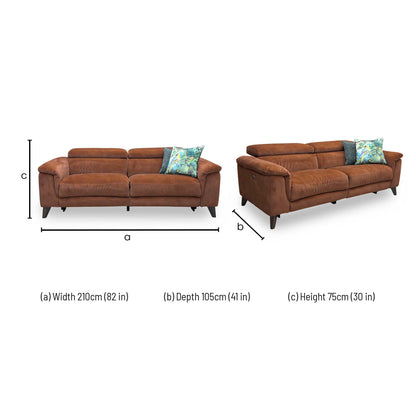 ‘Wade’ Sfa-Pey-R06 Caramel Velvet 3 Seater Power Recliner Sofa