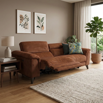 ‘Wade’ Sfa-Pey-R06 Caramel Velvet 3 Seater Power Recliner Sofa