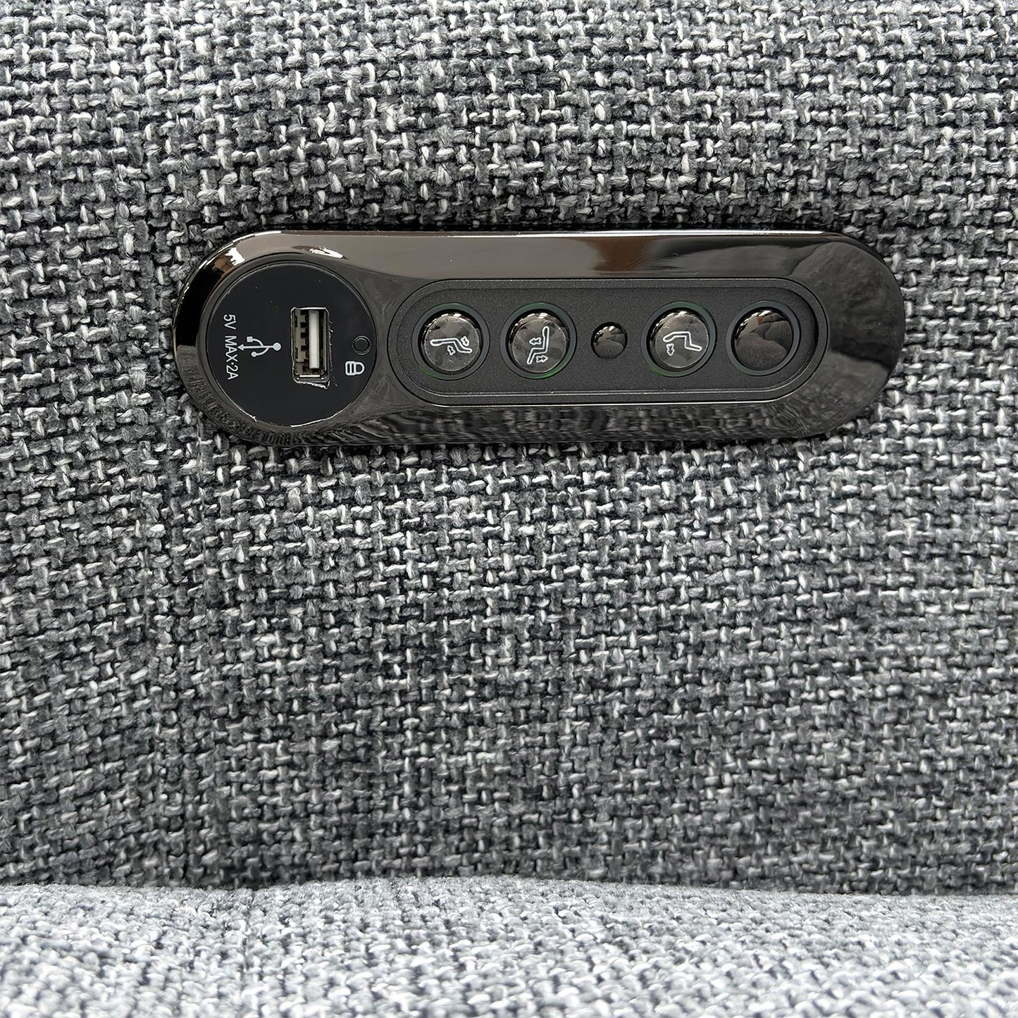 ‘New York’ Fab-Cac-R450 Gun Metal Woven Fabric 2 Seater Power Recliner Sofa with Power Headrests + Storage Footstool