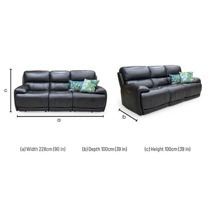 World of Leather ‘Link’ Nc-023c Black Leather 3 Seater Power Recliner Sofa with Power Headrests