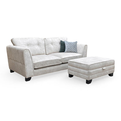 ‘Mariah’ Dapple Cream-Tri No Insert Velvet 3 Seater Classic Back Sofa + Large Storage Footstool (Ariana)