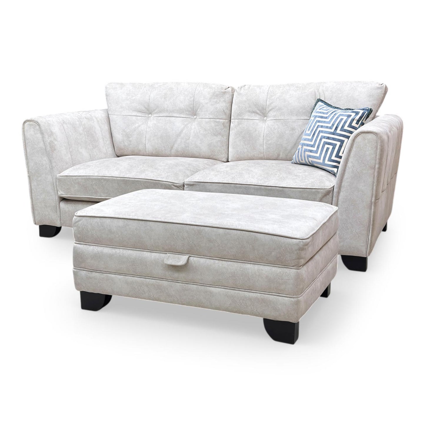 ‘Mariah’ Dapple Cream-Tri No Insert Velvet 3 Seater Classic Back Sofa + Large Storage Footstool (Ariana)
