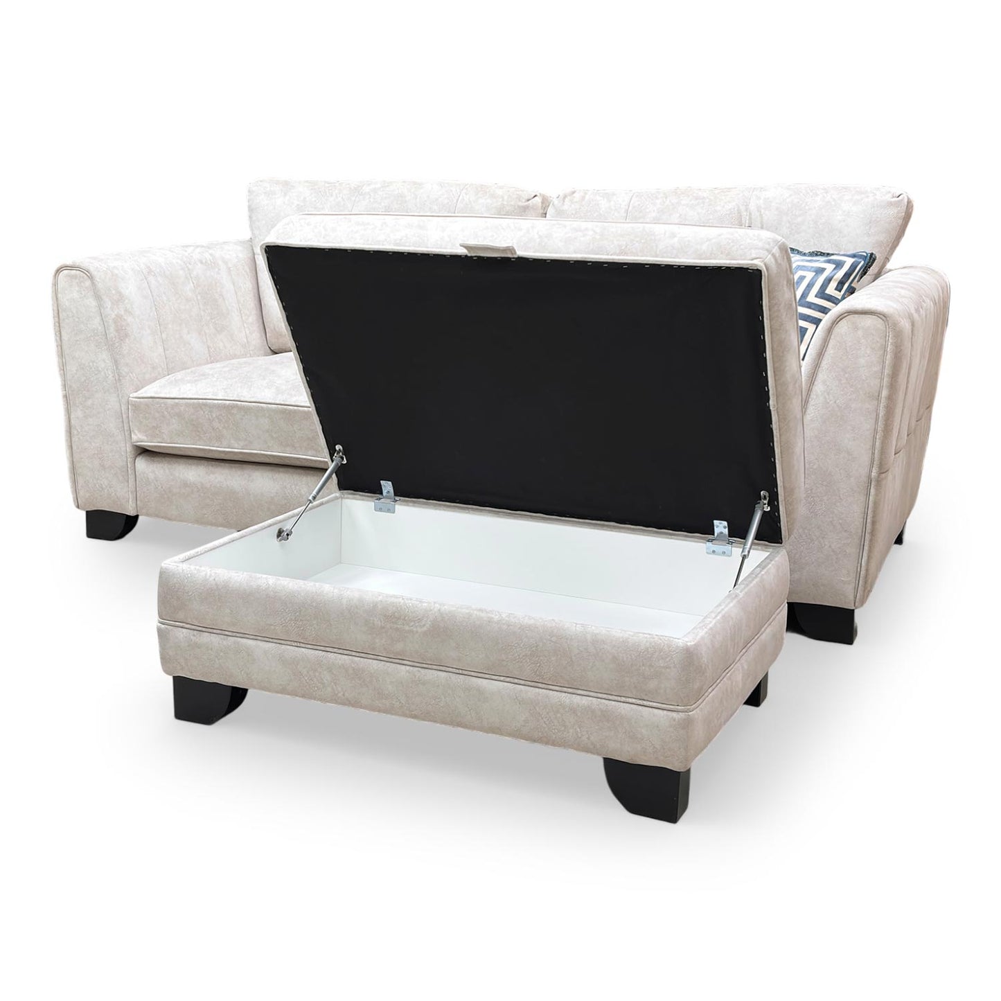 ‘Mariah’ Dapple Cream-Tri No Insert Velvet 3 Seater Classic Back Sofa + Large Storage Footstool (Ariana)