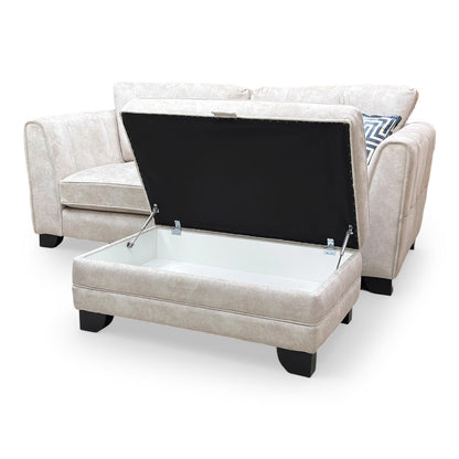 ‘Mariah’ Dapple Cream-Tri No Insert Velvet 3 Seater Classic Back Sofa + Large Storage Footstool (Ariana)