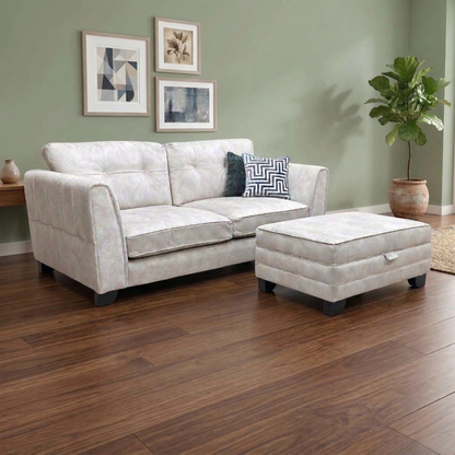 ‘Mariah’ Dapple Cream-Tri No Insert Velvet 3 Seater Classic Back Sofa + Large Storage Footstool (Ariana)