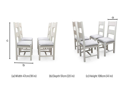 Technical dimension diagram for the Doune Grey Fabric Upholstered High Back Dining Chair, outlining its full structural measurements.