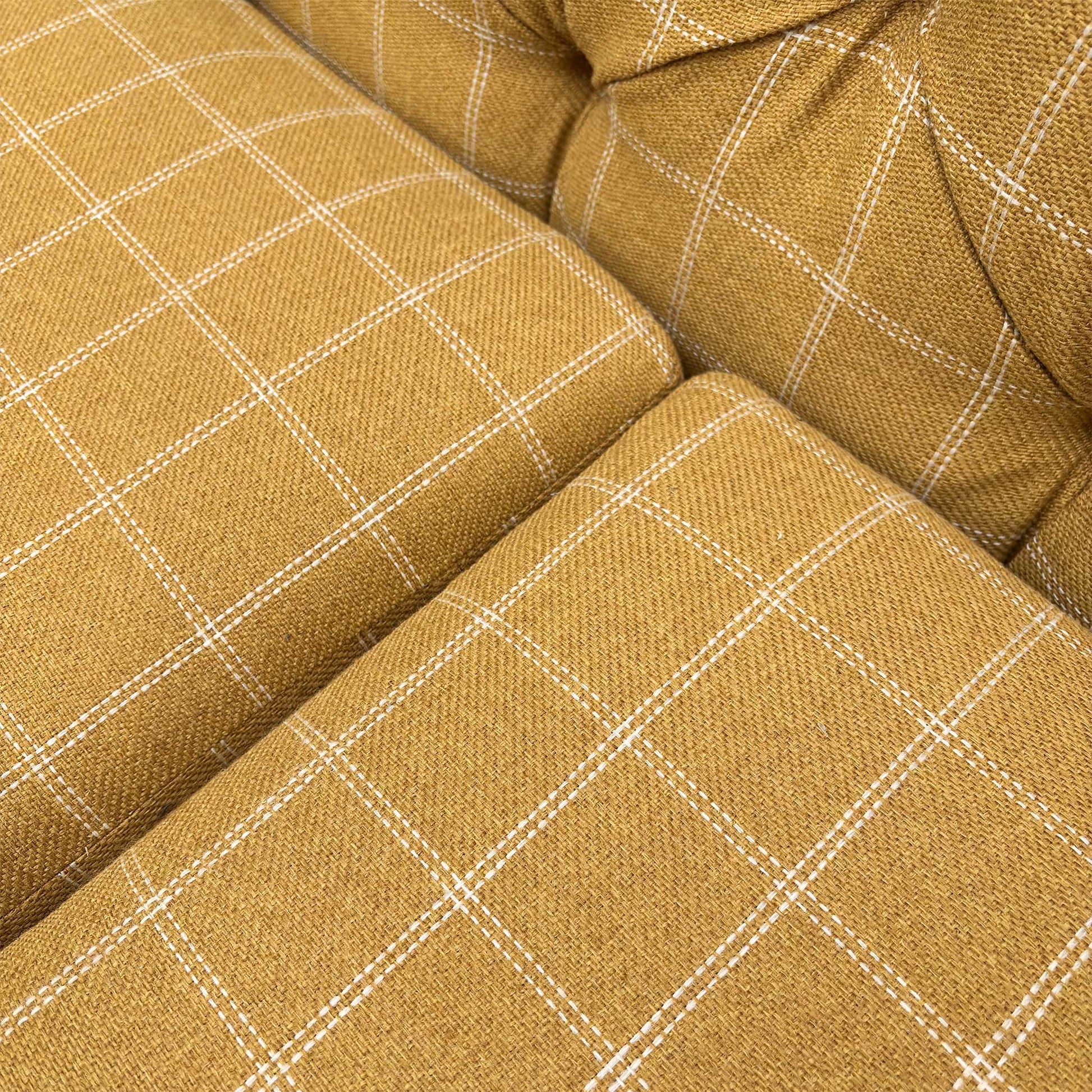 Close-up of the Ochre and Oatmeal check fabric, highlighting the intricate weave of the threads and the premium, soft-touch quality of the material.