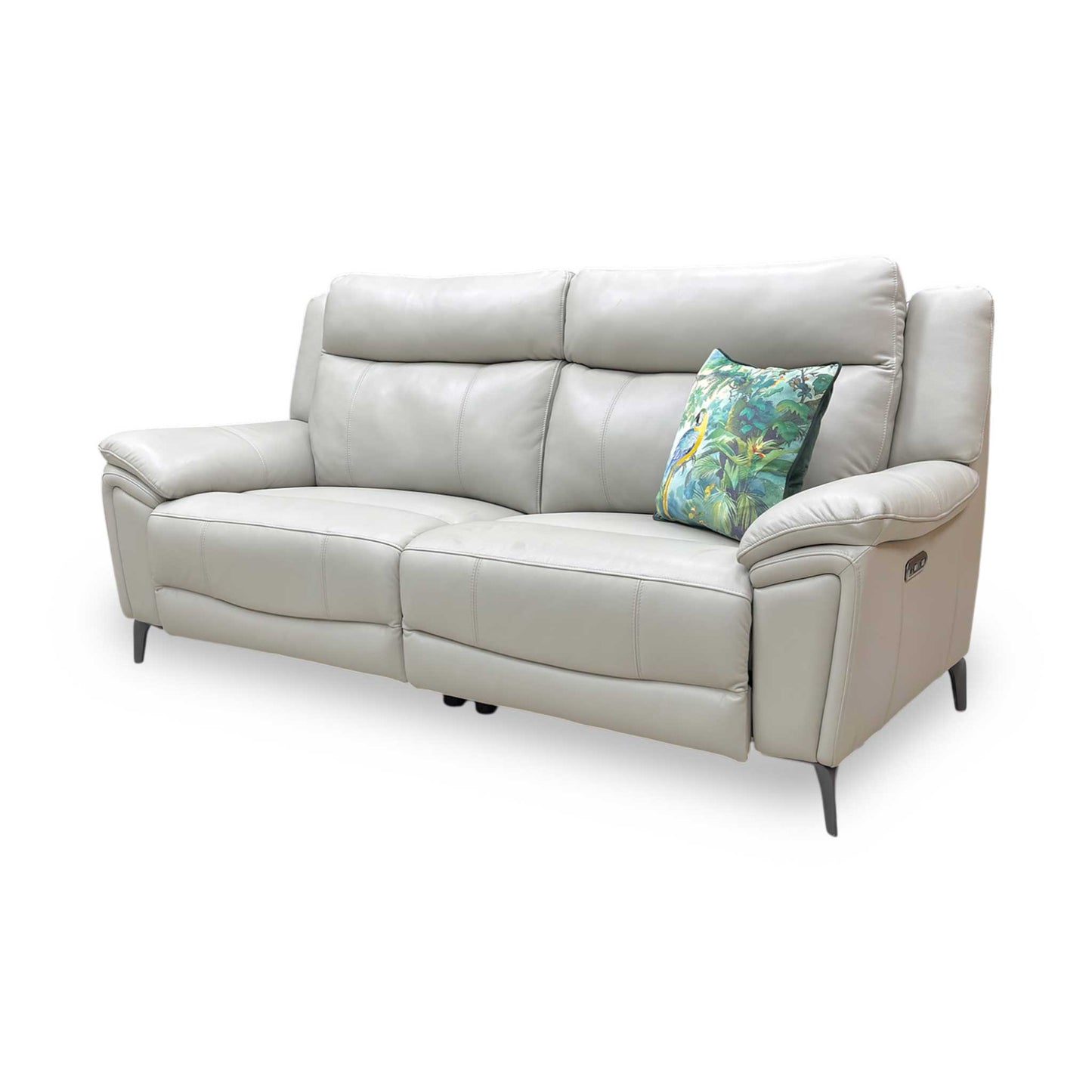 ‘Panache’ Lead Grey Cat-60:23 Leather 3 Seater Power Recliner Sofa