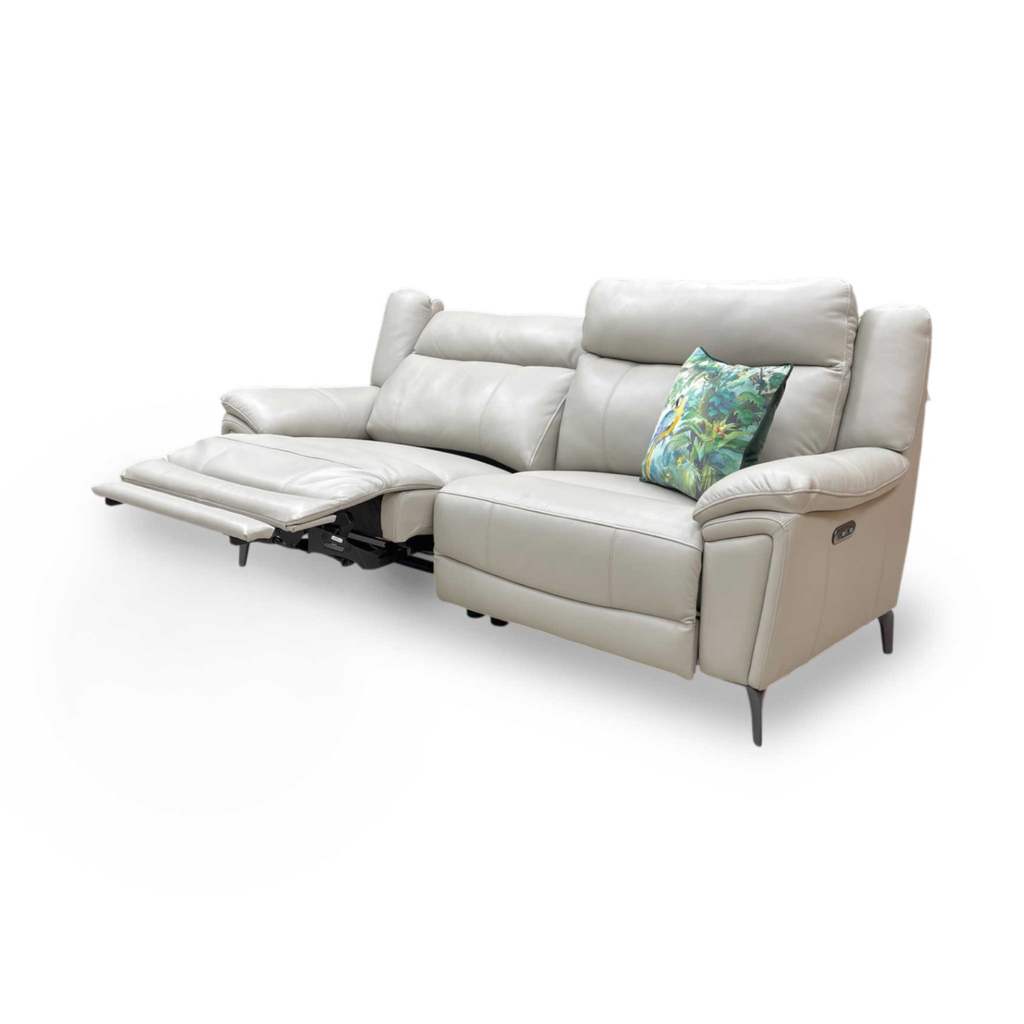 ‘Panache’ Lead Grey Cat-60:23 Leather 3 Seater Power Recliner Sofa