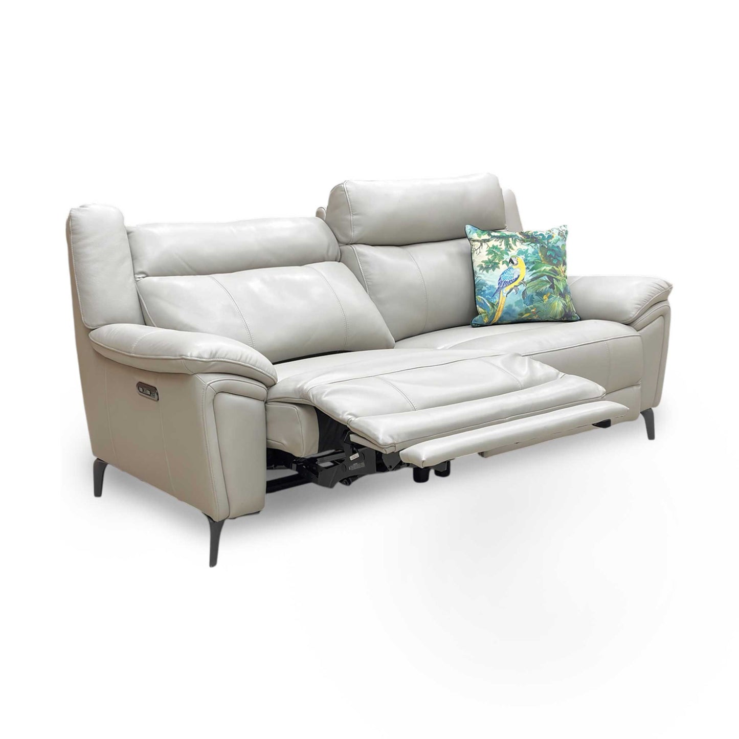 ‘Panache’ Lead Grey Cat-60:23 Leather 3 Seater Power Recliner Sofa