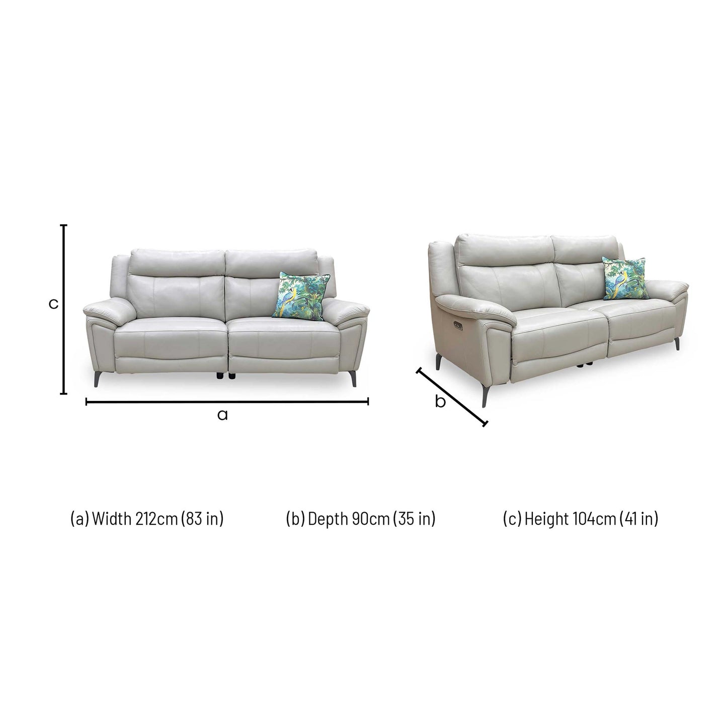 ‘Panache’ Lead Grey Cat-60:23 Leather 3 Seater Power Recliner Sofa