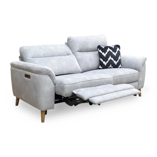 Full view of the Morgan 3 Seater Power Recliner Sofa in Dexter Smoke grey velvet, featuring a plush high-back design and integrated power reclining functionality.