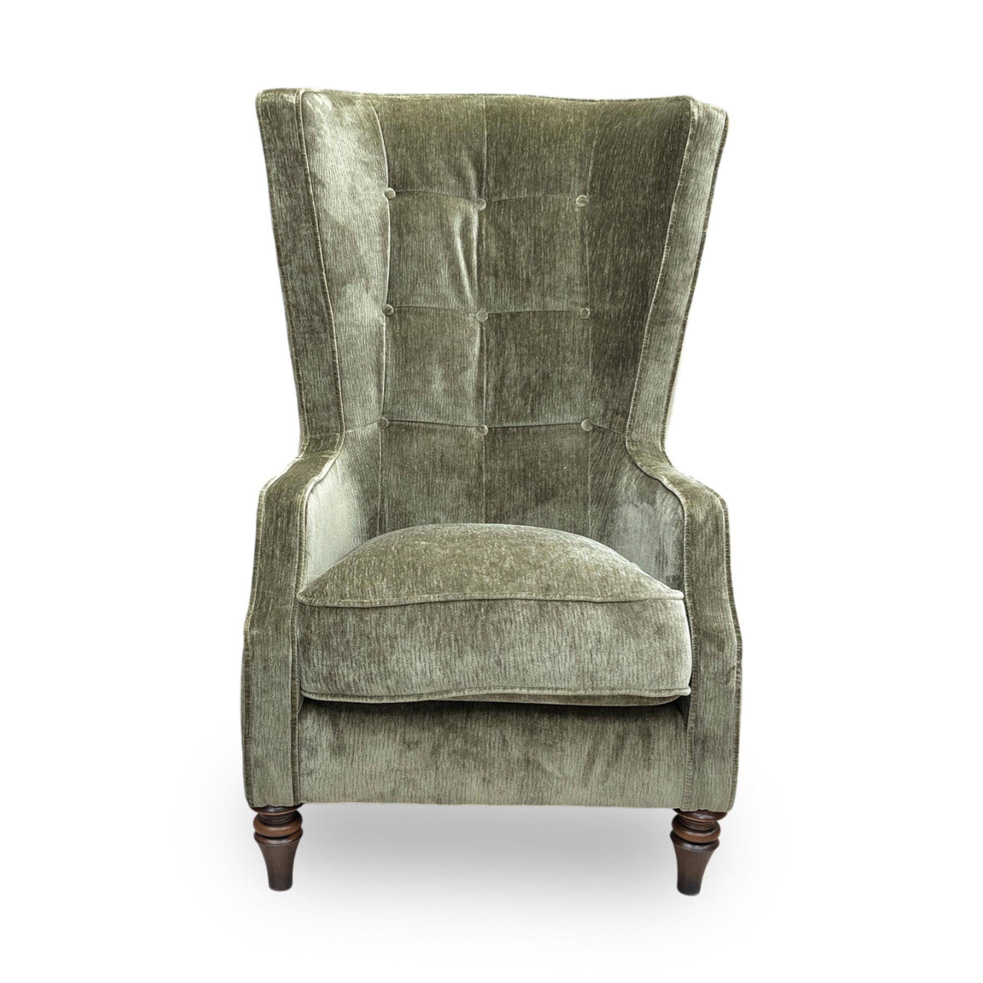 Front view profile of the Garland chair, emphasizing the elegant height of the backrest and the clean, tailored lines of the plain-back design.