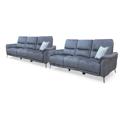 ‘Daytona’ Heritage Granite Velvet Set: 3 Seater Power Recliner Sofa with Drinks Holder and Built-in Bluetooth Speaker Set - product photo 4