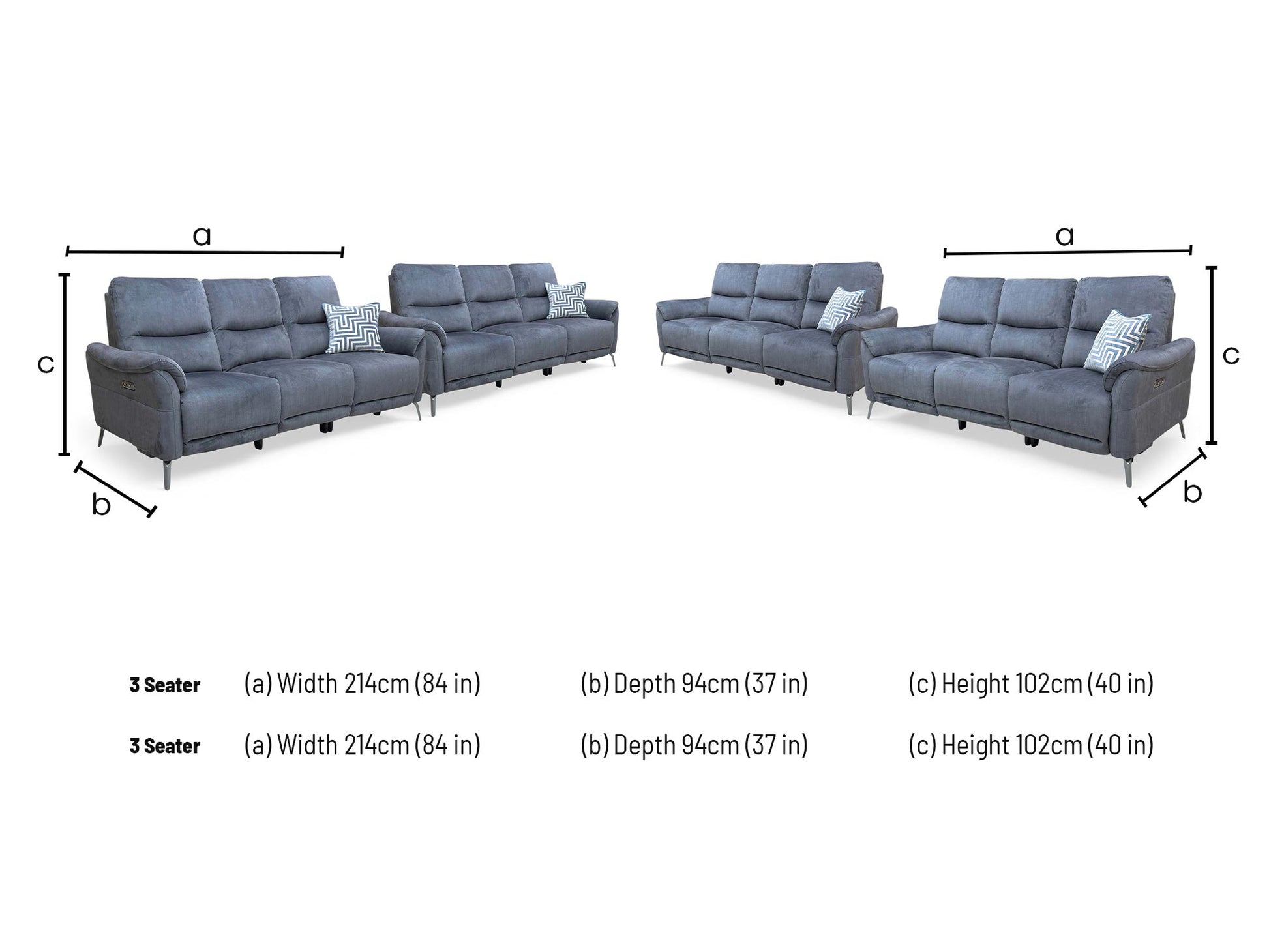 ‘Daytona’ Heritage Granite Velvet Set: 3 Seater Power Recliner Sofa with Drinks Holder and Built-in Bluetooth Speaker Set - product photo 6