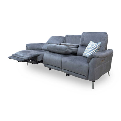 ‘Daytona’ Heritage Granite Velvet 3 Seater Power Recliner Sofa with Drinks Holder and Built-in Bluetooth Speaker