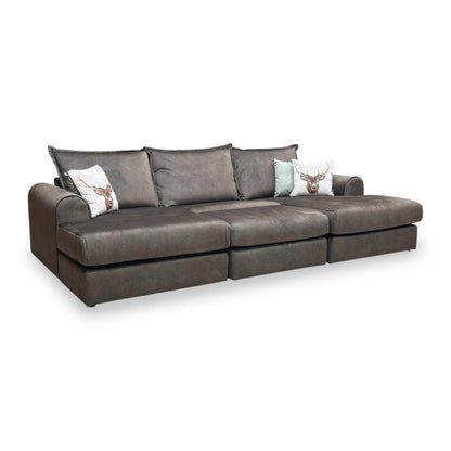 Side shot of the Serenis small double-ended chaise, showcasing the elegant muted green-grey tones and the compact yet spacious lounging configuration.