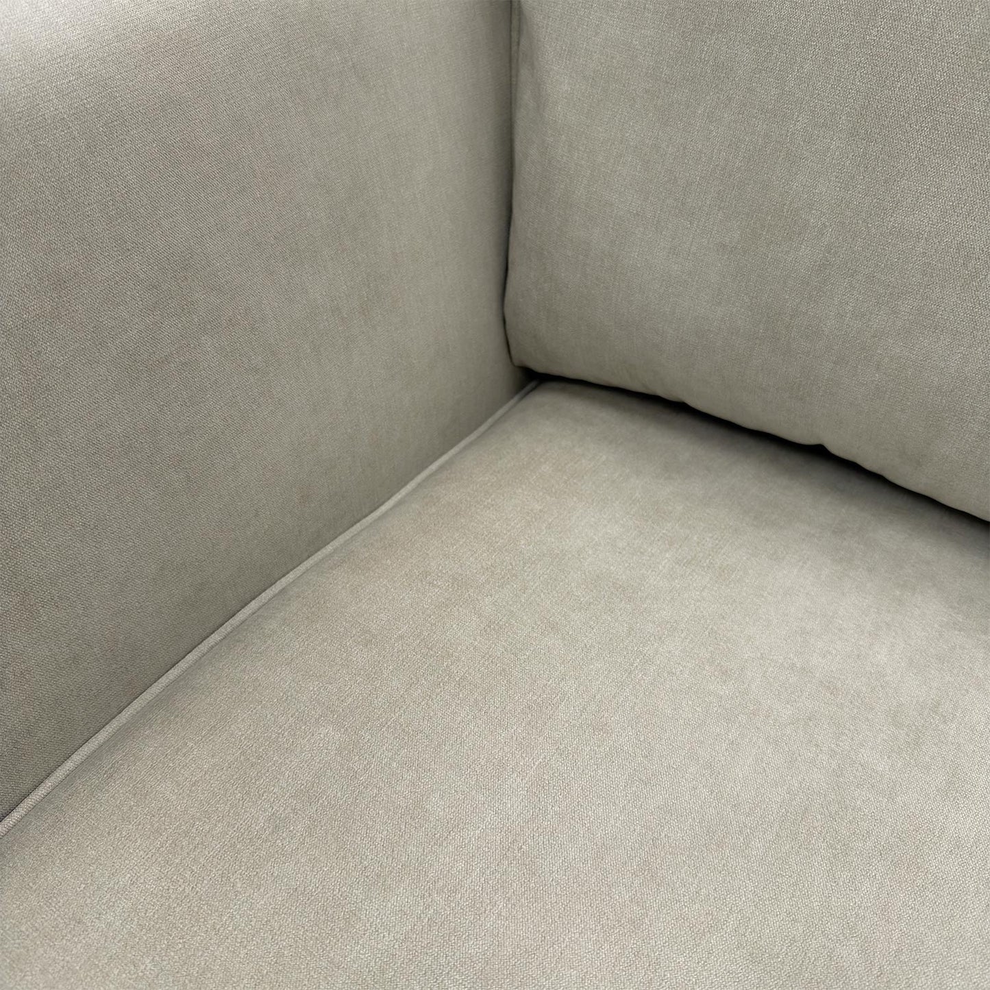 Close-up of the Silver Plaza linen fabric, highlighting the sophisticated multi-tonal grey weave and the durable, soft-touch texture of the material.