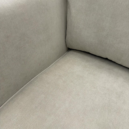Close-up of the Silver Plaza linen fabric, highlighting the sophisticated multi-tonal grey weave and the durable, soft-touch texture of the material.