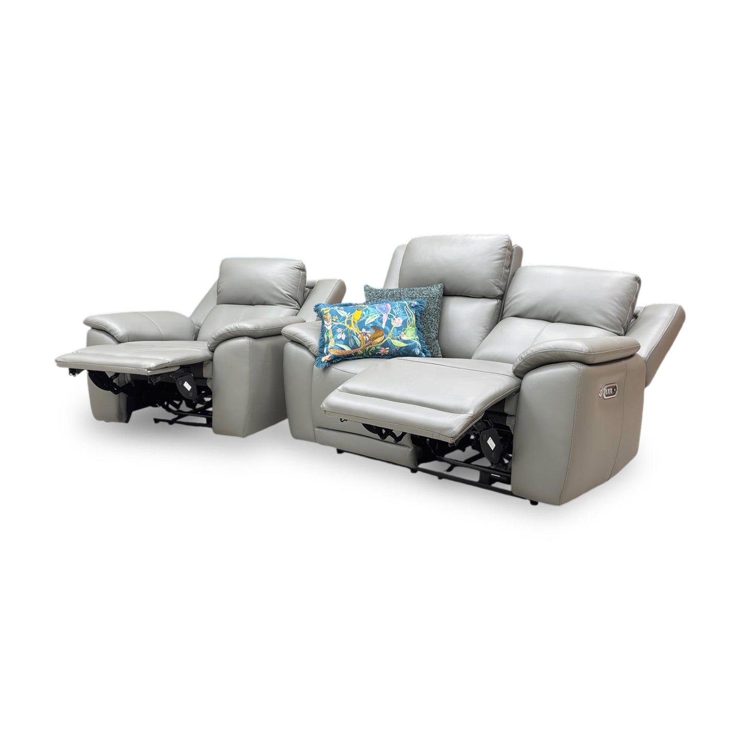 Side viiew of Utah 2 seater sofa in Natural Ash Grey leather, allowing for flexible placement in open-plan rooms.