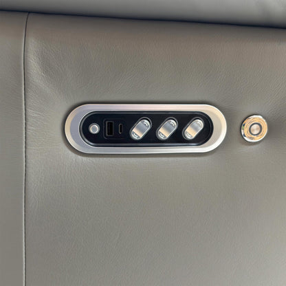 Close-up of the high-quality 100% leather in Natural Ash Grey, emphasizing the soft texture, durable finish, and meticulous stitching of the Utah set.
