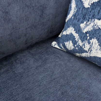 Close-up of the Denim Blue Derwent soft weave fabric, highlighting the intricate multi-tonal blue threads and the durable, high-quality texture.