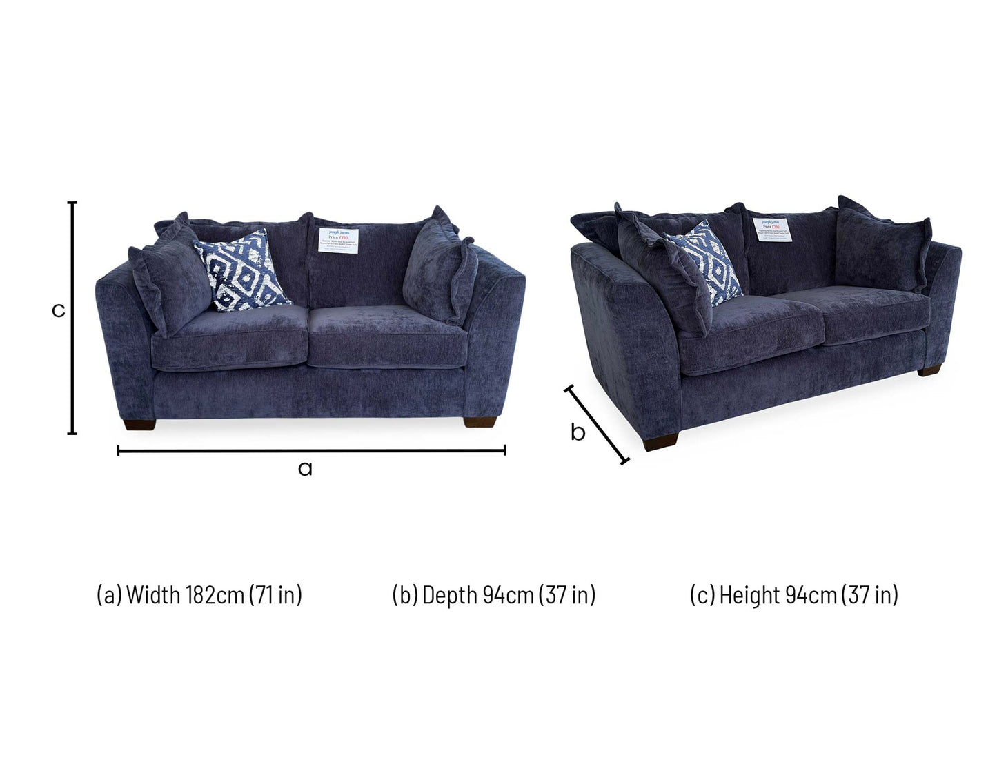 'Finchley' Denim Blue Derwent Soft Weave Fabric Classic Back 3 + 2 Seater Sofa Set