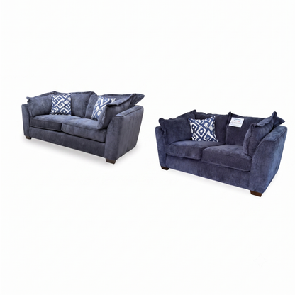 'Finchley' Denim Blue Derwent Soft Weave Fabric Classic Back 3 + 2 Seater Sofa Set
