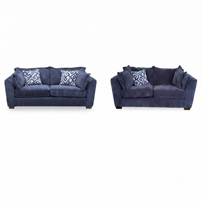 'Finchley' Denim Blue Derwent Soft Weave Fabric Classic Back 3 + 2 Seater Sofa Set