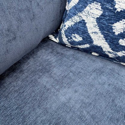 Close-up of the Denim Blue Derwent soft weave fabric, highlighting the intricate multi-tonal blue threads and the durable, high-quality texture.