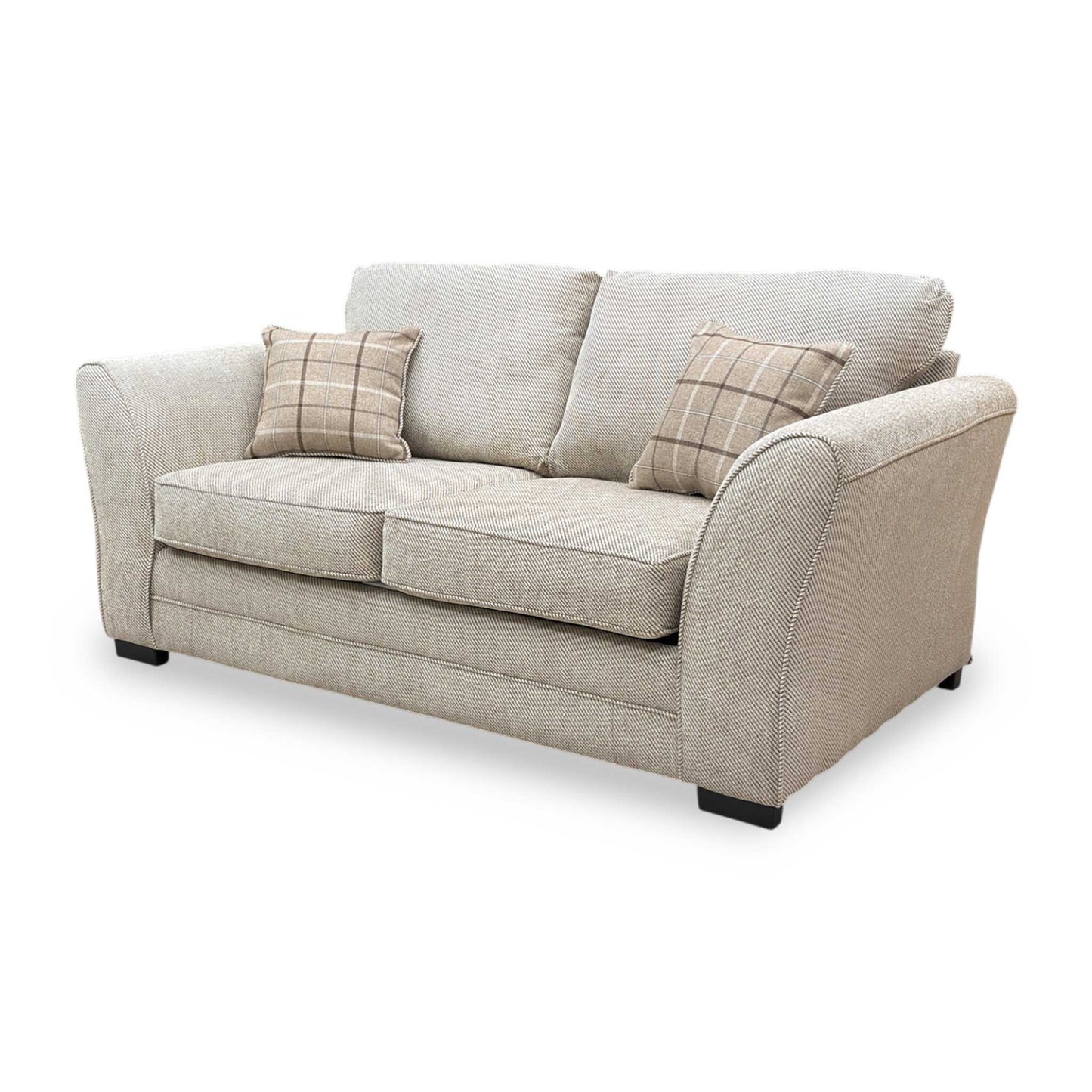 Side shot of the Sophie Sultan 2 seater sofa bed, showing the elegant armrest design and deep seating profile.