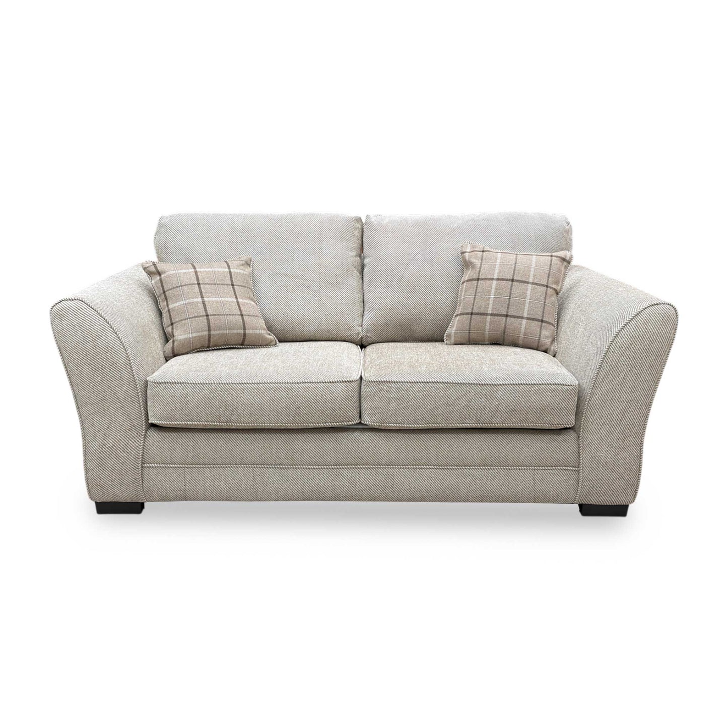 Front view of the Sophie Sultan sofa bed showing the cushioned formal back and plush seat pads.