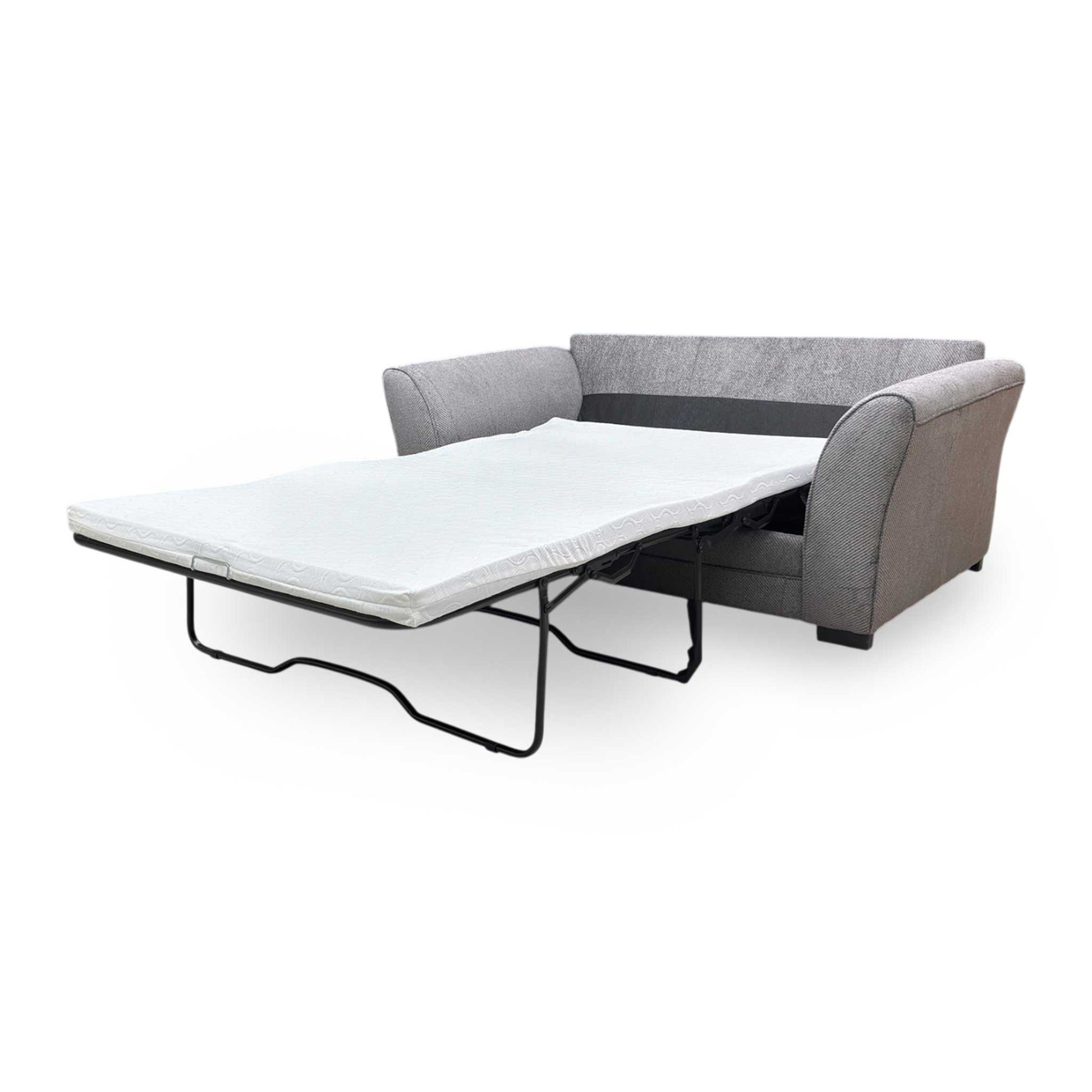 Extended width of the ‘Sophie’ 2-seater sofa bed in Sultan Dark Grey woven fabric, featuring a compact contemporary design with clean lines and plush back cushions.