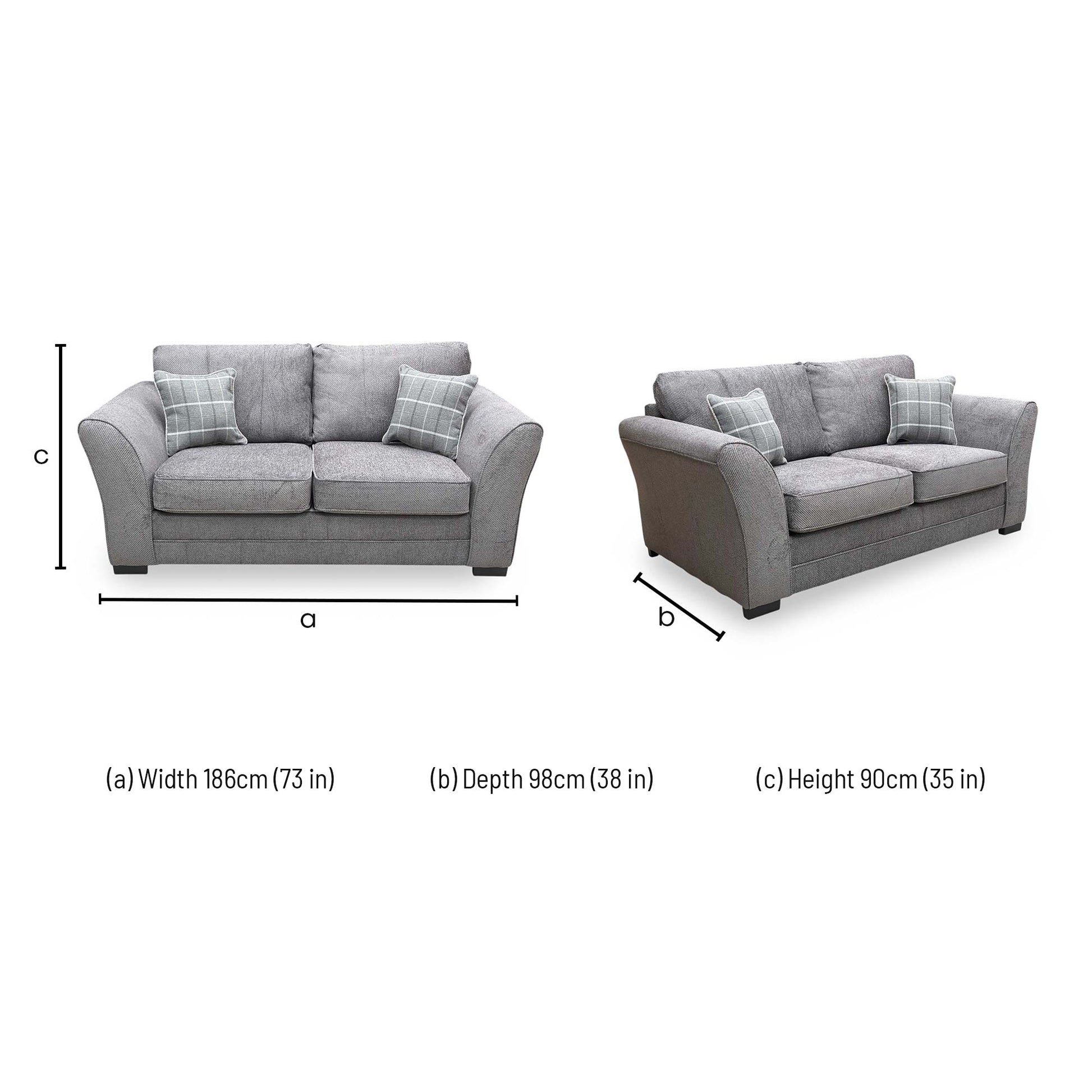 Dimensions for the ‘Sophie’ Sultan Dark Grey Woven Fabric 2 Seater Sofa Bed.