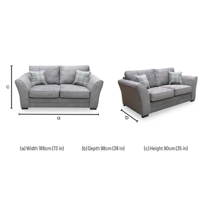 Dimensions for the ‘Sophie’ Sultan Dark Grey Woven Fabric 2 Seater Sofa Bed.