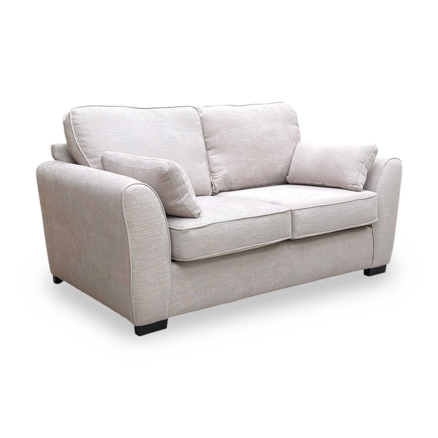 Side shot of the Roma grey linen sofa bed highlighting the sleek lines and compact footprint suitable for smaller rooms.
