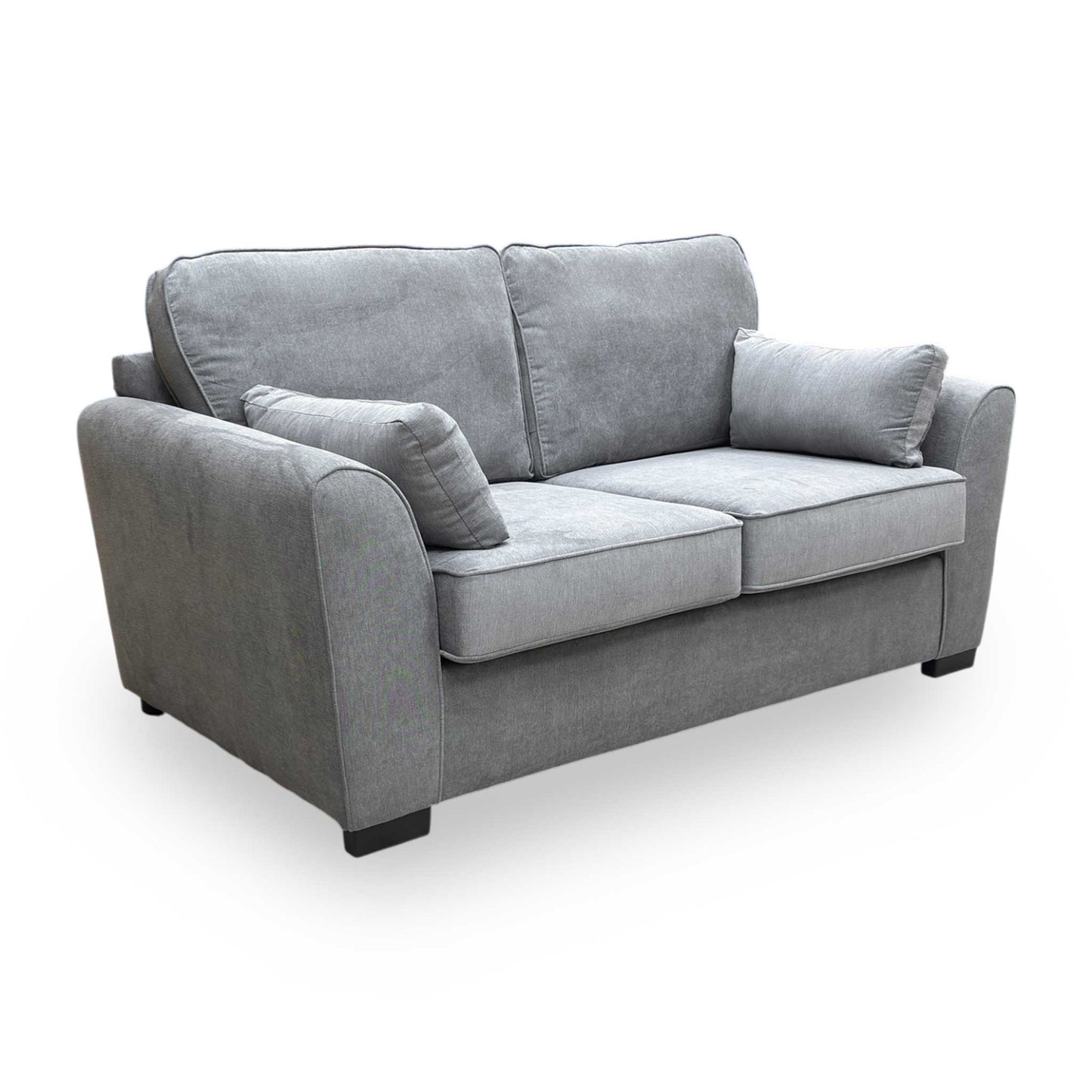 Side profile of the Roma grey linen sofa bed highlighting the sleek lines and compact footprint suitable for smaller rooms.