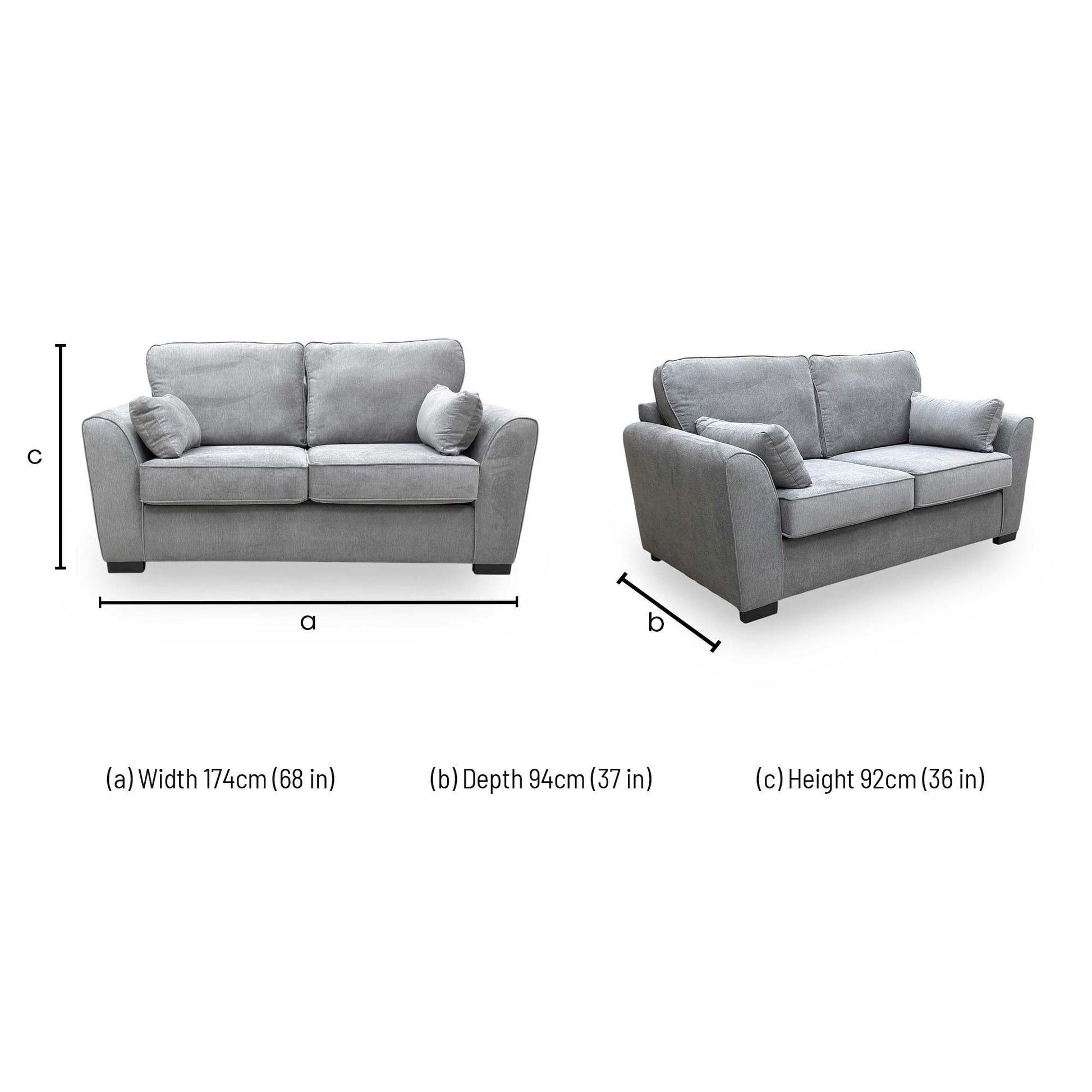 Dimensions of the Roma 2 seater sofa bed.