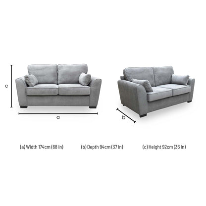 Dimensions of the Roma 2 seater sofa bed.