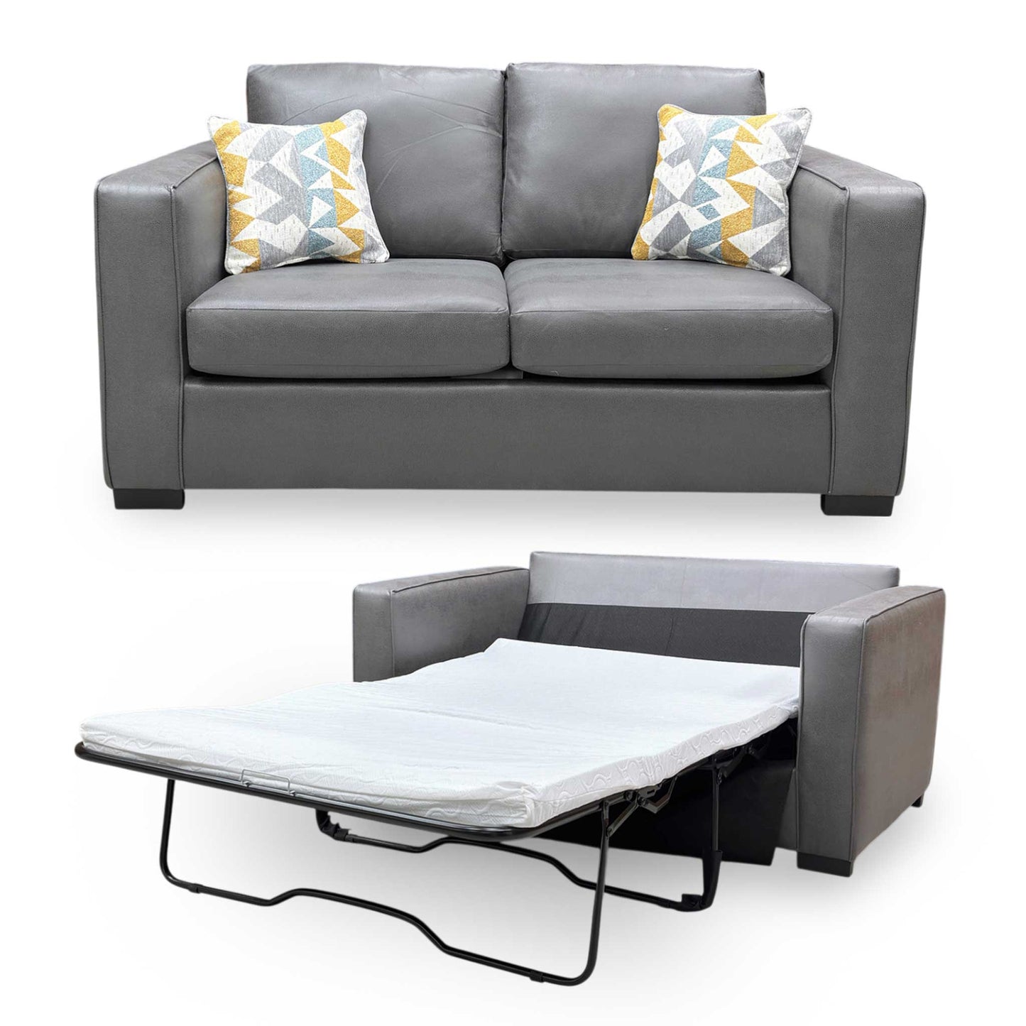 Full view of the Newton Sofa Bed in Grey Snake-effect faux leather, featuring a sleek modern design with textured upholstery.